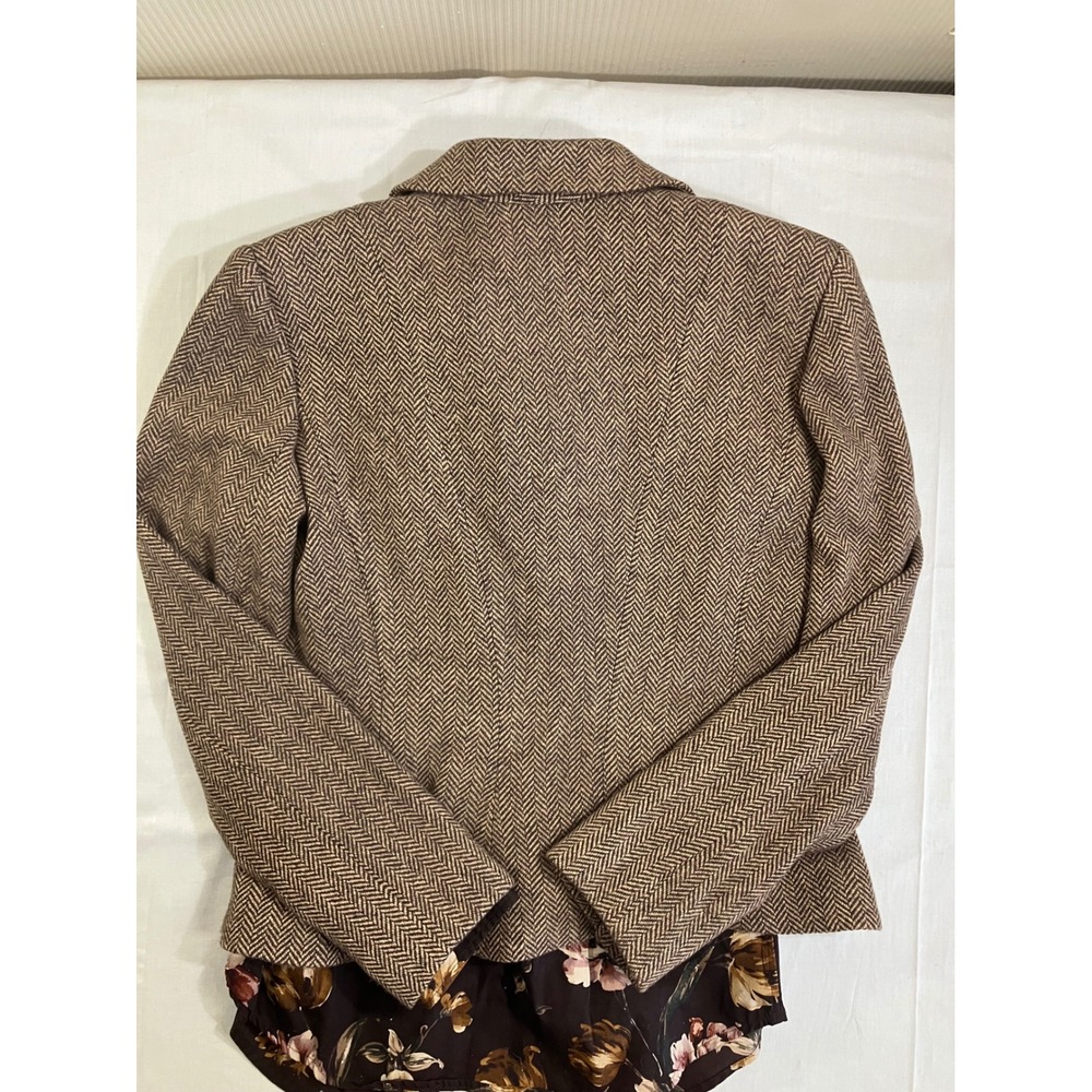 Chaps Womens Brown Herringbone Wool Blend Blazer and Floral Cotton Shirt Set S - Picture 11 of 13